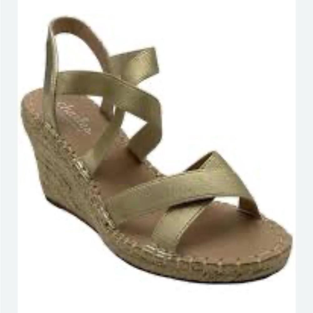 Charles David Gold Metallic Espadrille Wedge Sandals